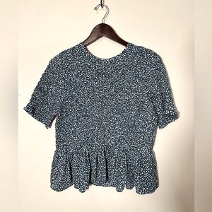 ANN TAYLOR Blue Fiesta Dot Smocked Peplum
Blouse- Size Small